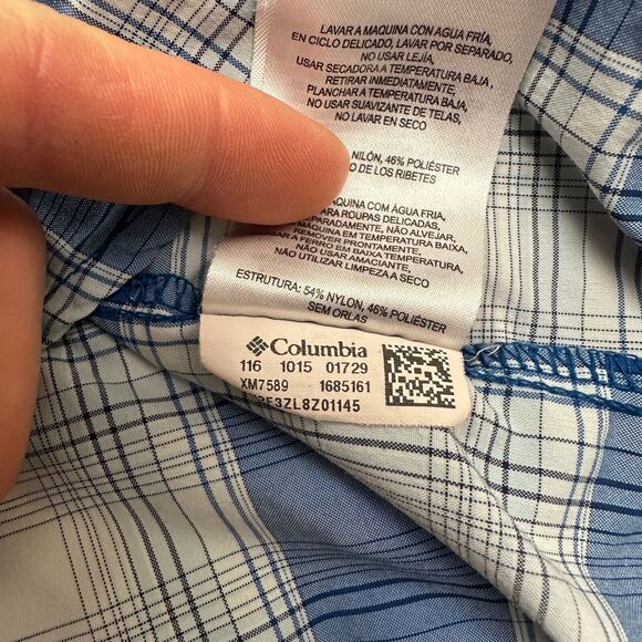 Columbia Omni Wick Shirt Mens Large Blue Plaid Short Sleeve Fishing Outdoor Top - Picture 7 of 10